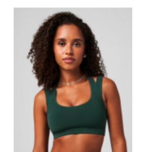 Fabletics SculptKnit Contour Low Impact Sports Bra XS Everpine Green Seamless